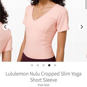 lululemon nulu cropped slim yoga short sleeve - pink mist size 4 crop top